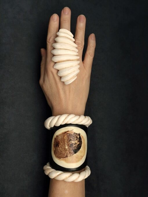 Black & Vegan Ivory Cuff - Adjustable Size (S to L) - Image 5