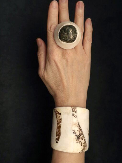 Vegan Ivory Flat Cuff - Adjustable Size (S to L) - Image 6