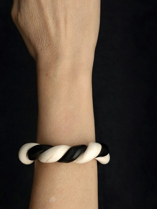 Vegan Ivory & Black Twisted Cuff Size M