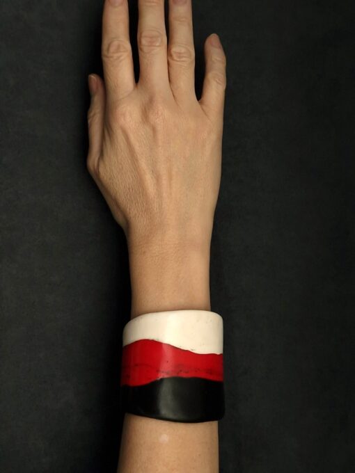 Red, Black & Vegan Ivory Flat Cuff - Adjustable Size (S to L) - Image 3