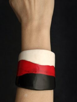 Red, Black & Vegan Ivory Flat Cuff - Adjustable Size (S to L)