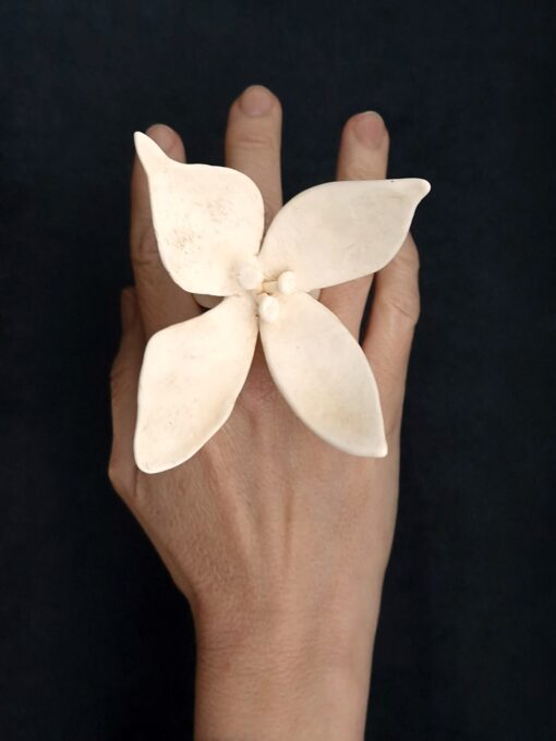 Vegan Ivory Flower Ring Size 8.5 - Image 2