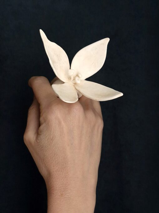 Vegan Ivory Flower Ring Size 8.5 - Image 3