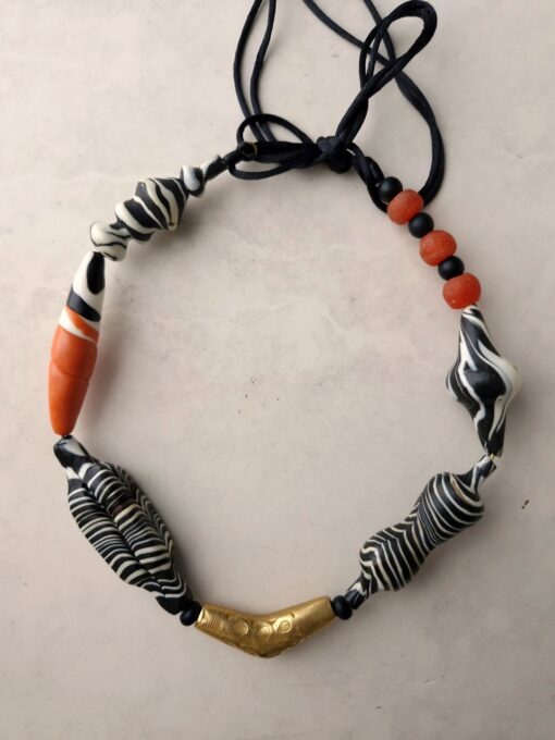 Adjustable Black, White & Orange Necklace - Image 2