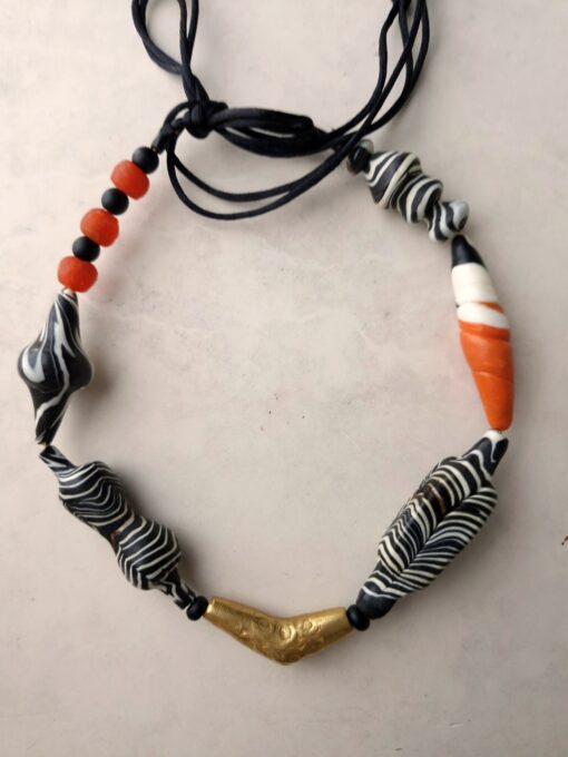 Adjustable Black, White & Orange Necklace