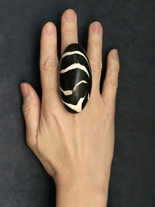 Black & Vegan Ivory Ring Size 7 - Image 2