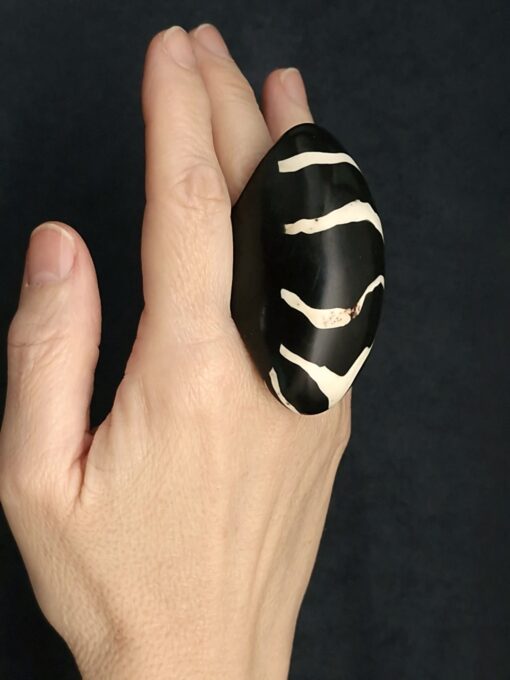 Black & Vegan Ivory Ring Size 7
