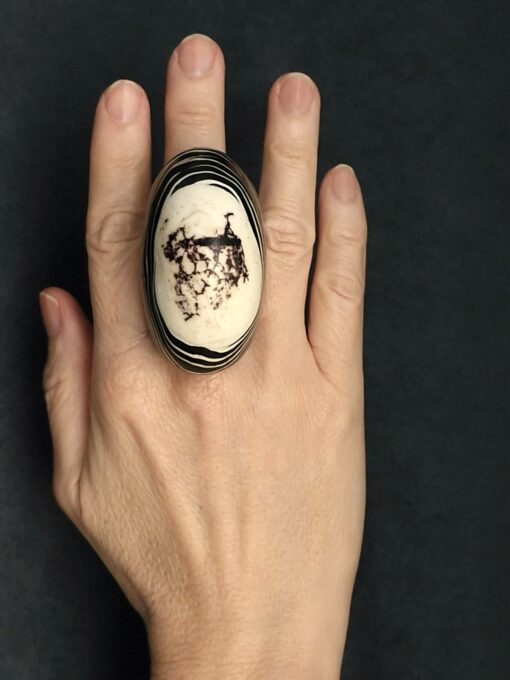 Black & Vegan Ivory Ring Size 8 - Image 2