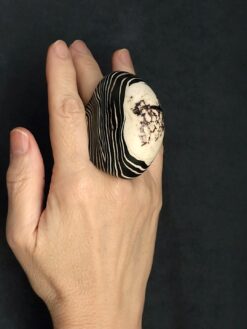 Black & Vegan Ivory Ring Size 8