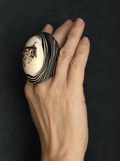 Black & Vegan Ivory Ring Size 8 - Image 4