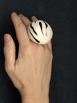 Vegan Ivory & Black Ring Size 7.5