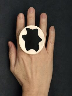 Vegan Ivory & Black Ring Size 7.5