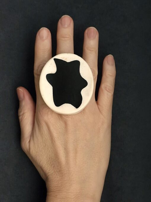 Vegan Ivory & Black Ring Size 7.5