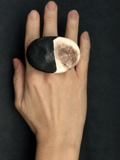Vegan Ivory & Black Ring Size 8