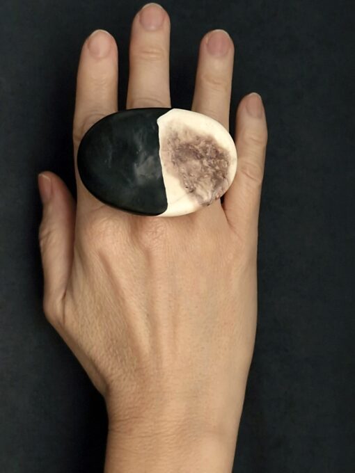 Vegan Ivory & Black Ring Size 8