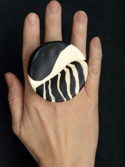 Vegan Ivory & Black Ring Size 9