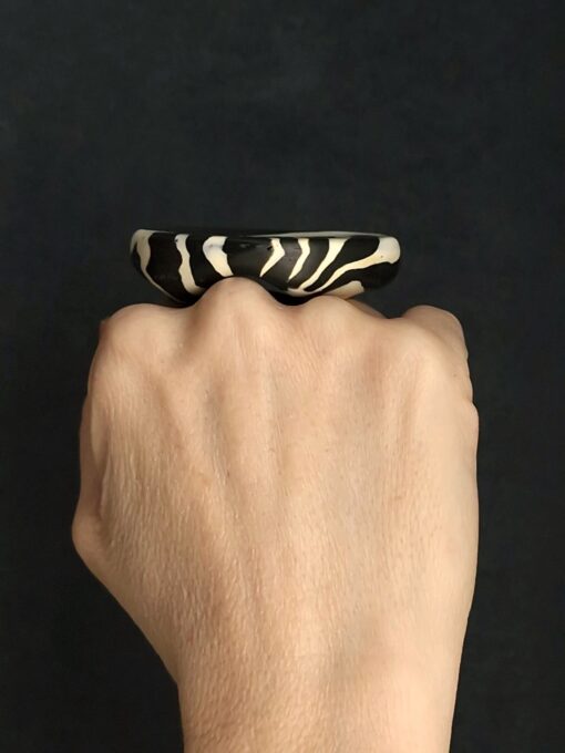Vegan Ivory & Black Ring Size 9 - Image 3