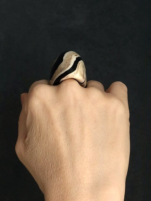 Vegan Ivory & Black Ring Size 9.5 - Image 3
