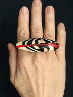 Vegan Ivory, Black & Red Ring Size 7