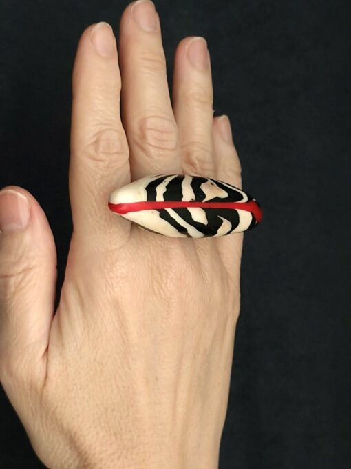 Vegan Ivory, Black & Red Ring Size 7 - Image 2
