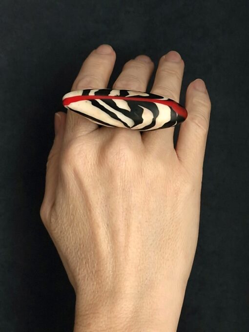 Vegan Ivory, Black & Red Ring Size 7 - Image 3