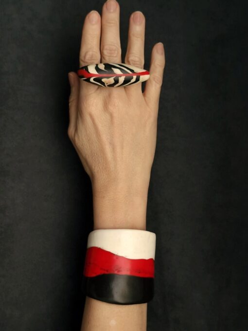 Vegan Ivory, Black & Red Ring Size 7 - Image 6