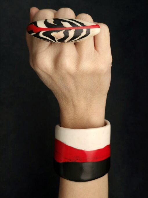 Vegan Ivory, Black & Red Ring Size 7 - Image 7