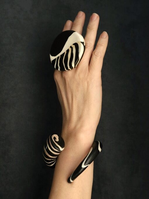 Black & Vegan Ivory Snake Cuff Size S - M - Image 9