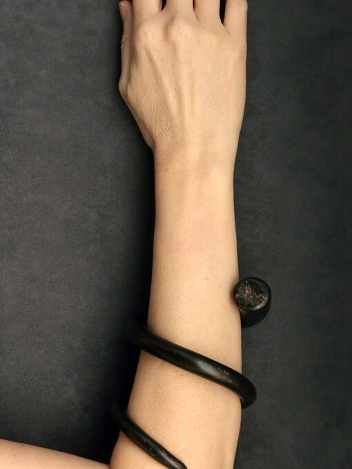 Black with Gold Sheen Double Wrap Snake Cuff Size M - Image 2