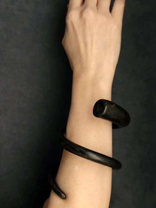 Black with Gold Sheen Double Wrap Snake Cuff Size M - Image 3