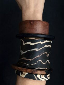 Black,  Brown & Vegan Ivory Bangle Stack Size M (Set of 5)
