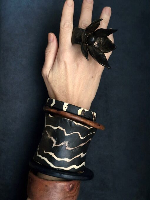 Black,  Brown & Vegan Ivory Bangle Stack Size M (Set of 5) - Image 3