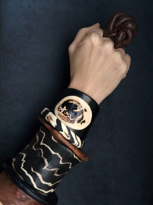 Black,  Brown & Vegan Ivory Bangle Stack Size M (Set of 5) - Image 4