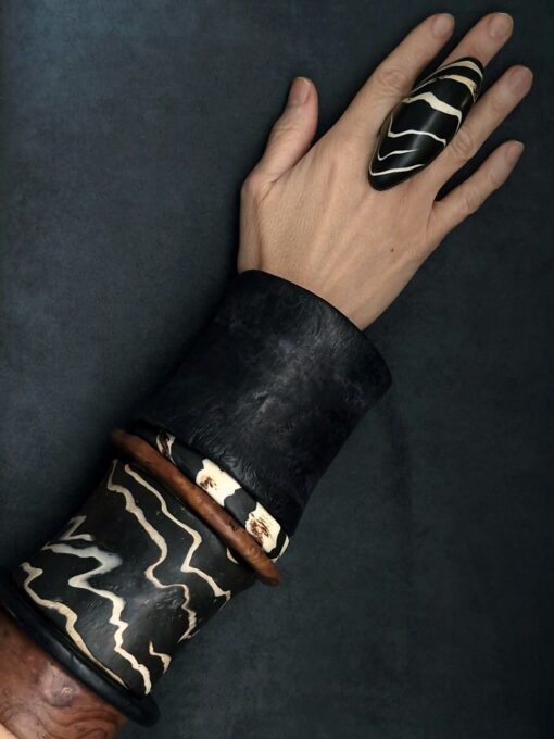Black,  Brown & Vegan Ivory Bangle Stack Size M (Set of 5) - Image 6