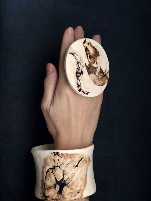 Vegan Ivory & Black Bangle Stack Size L (Set of 5) - Image 3