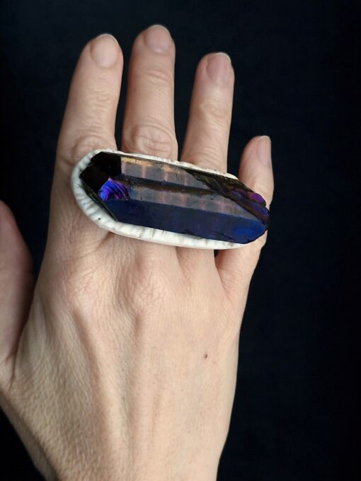Purple Aura Quartz Cluster Ring Size 6.5 - Image 2