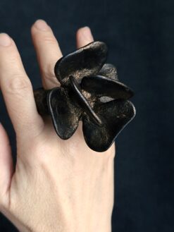 Black with Gold Sheen Flower Ring Size 8