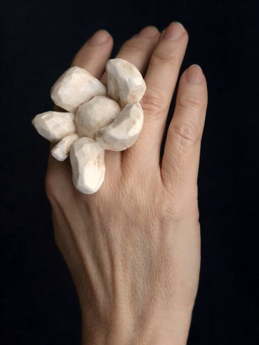 Vegan Ivory Flower Ring Size 8 - Image 4