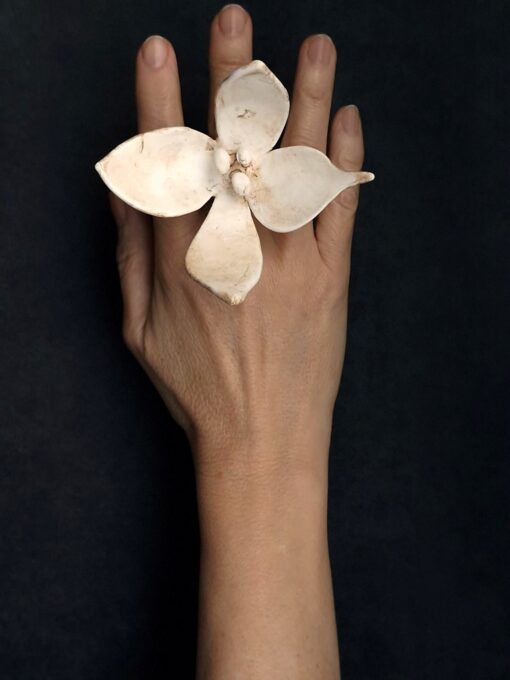 Vegan Ivory Flower Ring Size 8.5 - Image 2