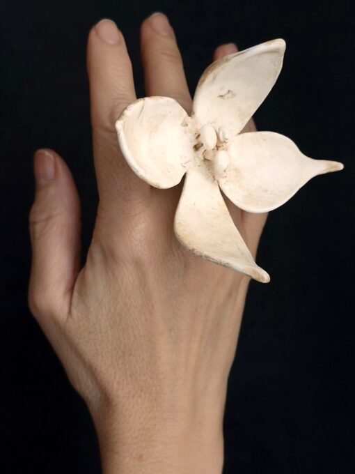 Vegan Ivory Flower Ring Size 8.5