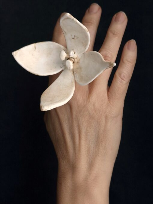 Vegan Ivory Flower Ring Size 8.5 - Image 3