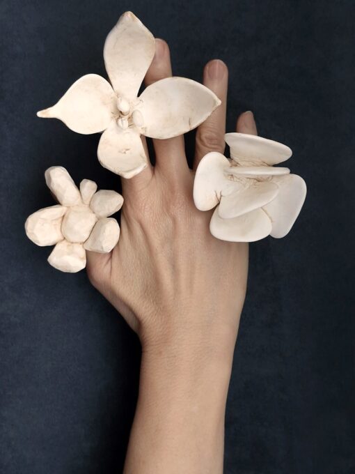 Vegan Ivory Flower Ring Size 8.5 - Image 5