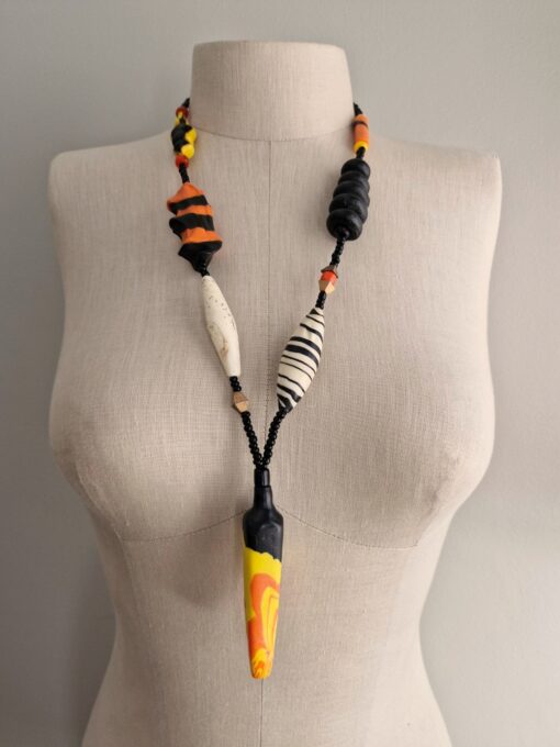 White, Black, Yellow & Orange Necklace - Image 3