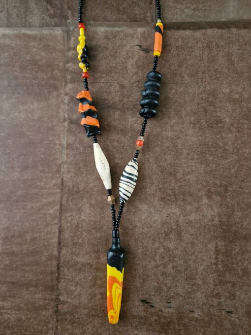 White, Black, Yellow & Orange Necklace - Image 4