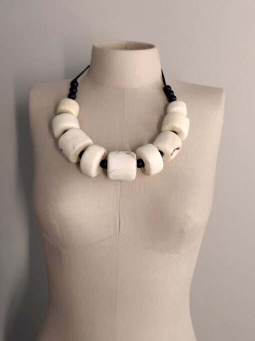 Adjustable Vegan Ivory & Black Necklace - Image 4