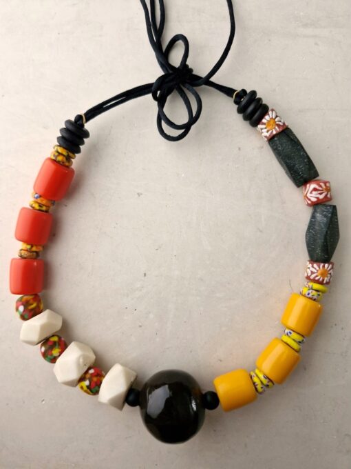 Adjustable Orange, Black, Yellow & White Necklace - Image 2