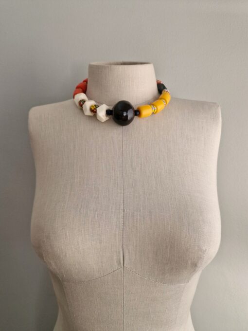 Adjustable Orange, Black, Yellow & White Necklace - Image 4