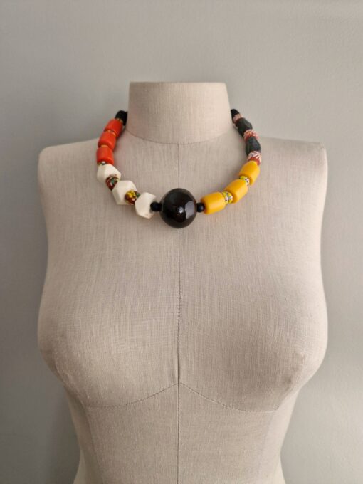 Adjustable Orange, Black, Yellow & White Necklace