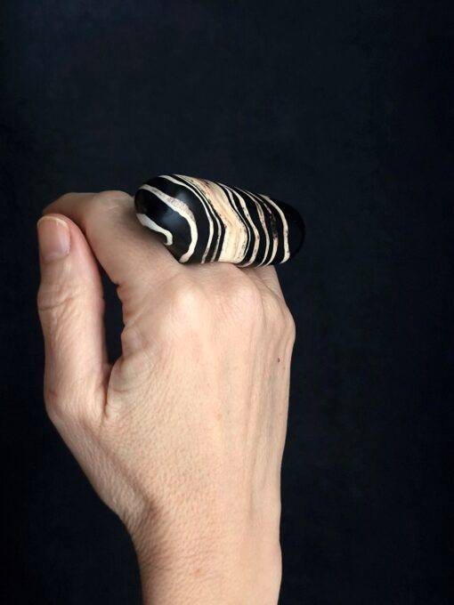 Vegan Ivory & Black Ring Size 7