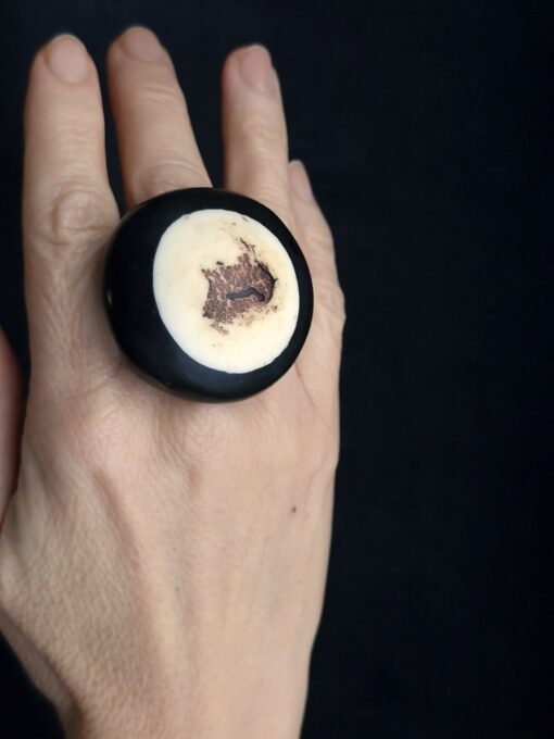Black & Vegan Ivory Ring Size 7.5
